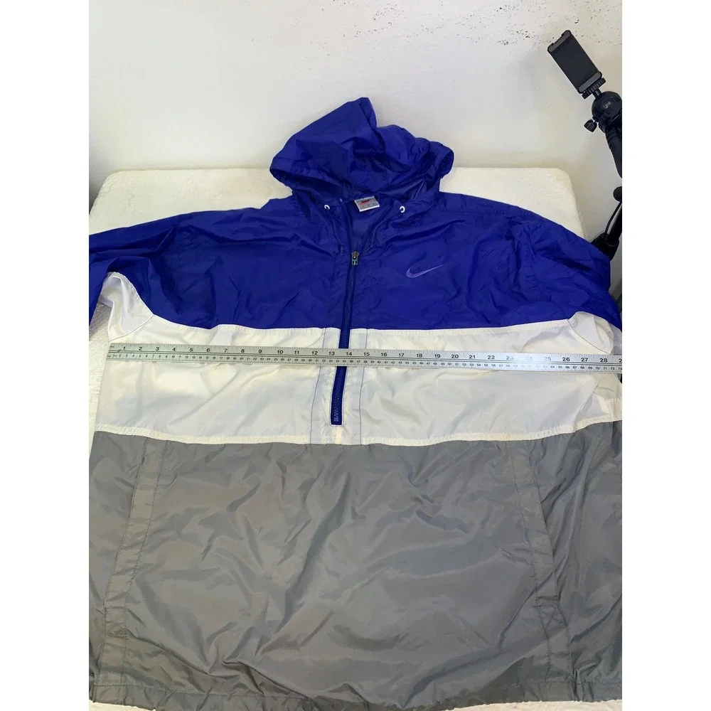 Vintage 90s Nike Windbreaker‎ Jacket XL Blue White Grey Colorblock Half Zip Hood